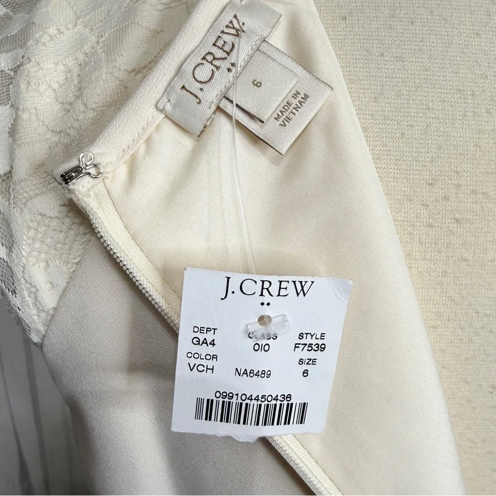 NWT J.CREW Lace Cap-Sleeve Sheath Dress in Cream, Size 6 ($148)